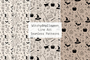 Witchy & Halloween Line Art Seamless, a Pattern Graphic by Lyolya Profitrolya (Thumbnail 1 of 4)