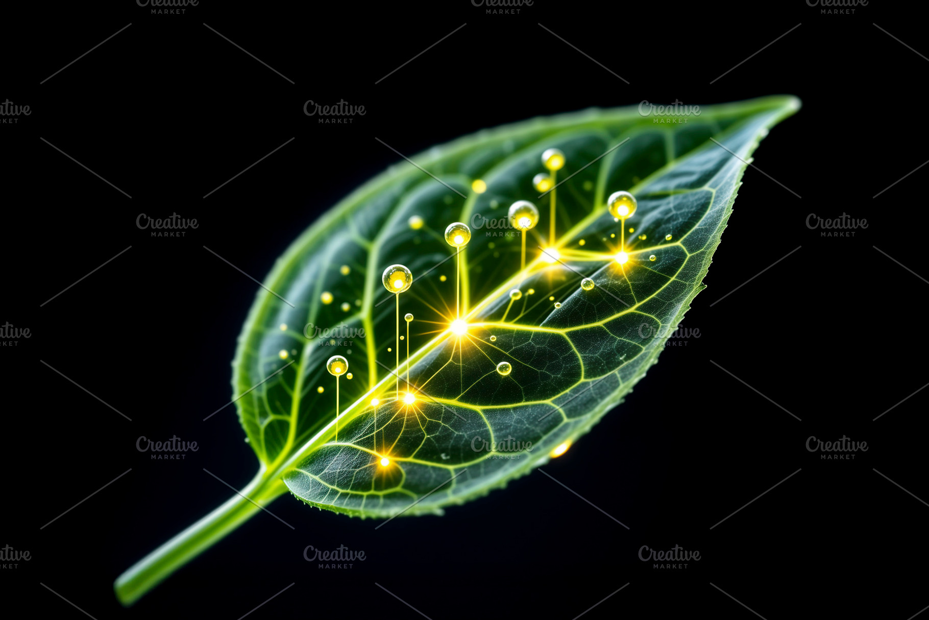Green leaf with a glowing technology, a Photo by rarrarorro
