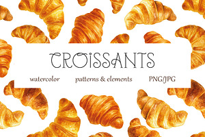 Croissants - elements and patterns, a Pattern Graphic by DreamoraArt