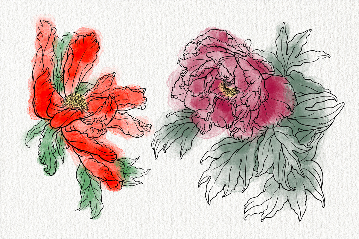 Stamp brushes for Procreate peonies, a Brush Add-On by ViktoriArt (Photo 7 of 7)