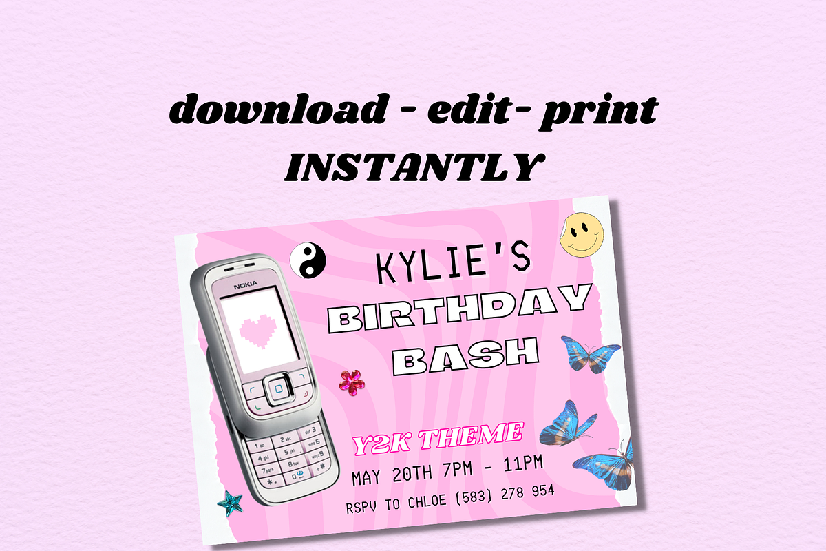 Y2K Retro Invitation Template, an Invitation Template by PLANETSEL (Photo 4 of 4)