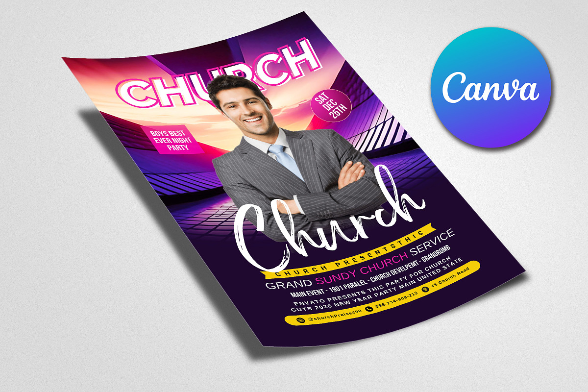 Church Flyer Canva Template, a Flyer Template by Psd Templates (Photo 3 of 3)