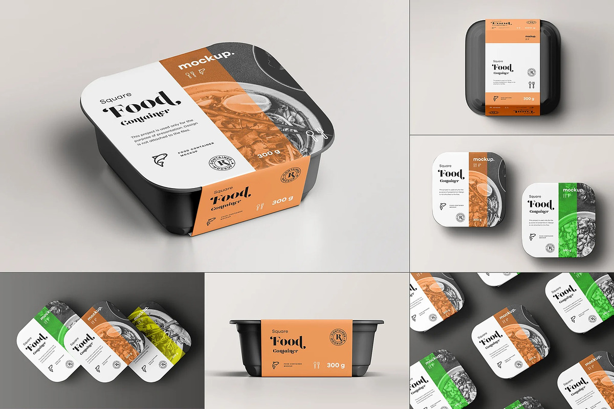 Square Food Container Mock-up, a Packaging Mockup by zippypixelstudio (Photo 1 of 14)