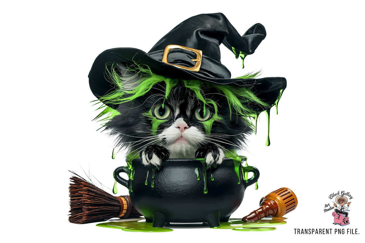 Witch Cat Clipart PNG Bundle, an Illustration by Clipart Bloom (Photo 10 of 14)