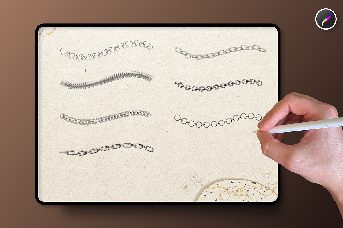 Jewelry Chain Brushes For Procreate, a Brush Add-On by Delightful Design