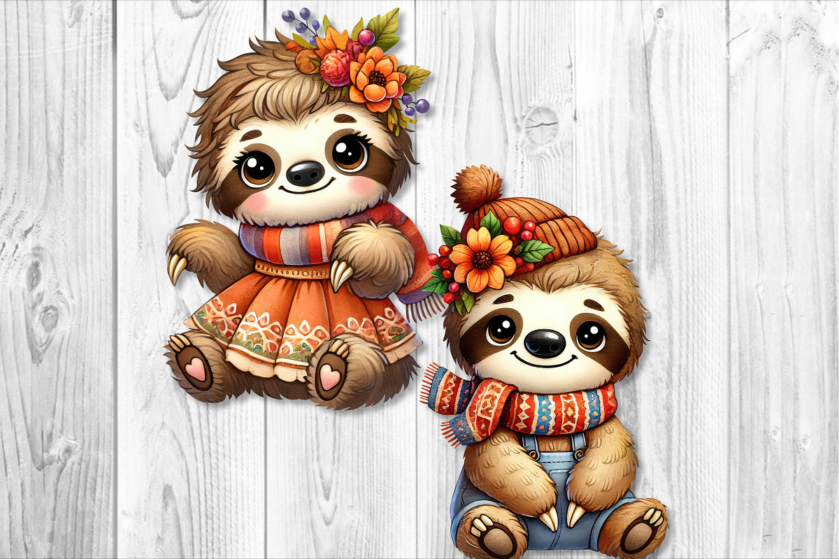 Cute Autumn Sloth Clipart Set, a Seasonal Illustration by V Design Creator (Photo 7 of 9)