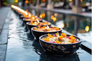 Floating bowls with lit candles and, a Nature Photo by Lermont51