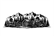 50 Forest Cabin Landscape Silhouette, an Empty State Illustration by Amazin_art (Thumbnail 30 of 38)