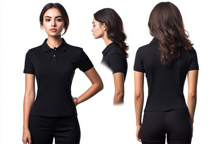 A model presents a sleek black polo, a Photo by Tanuart