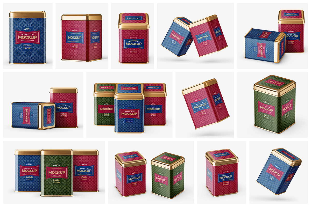 Square Tin Can Mockup Set, a Cups & Container Mockup by Deeplab (Photo 2 of 16)