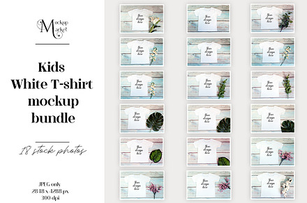 18 Kids White t-shirt Mockup bundle.