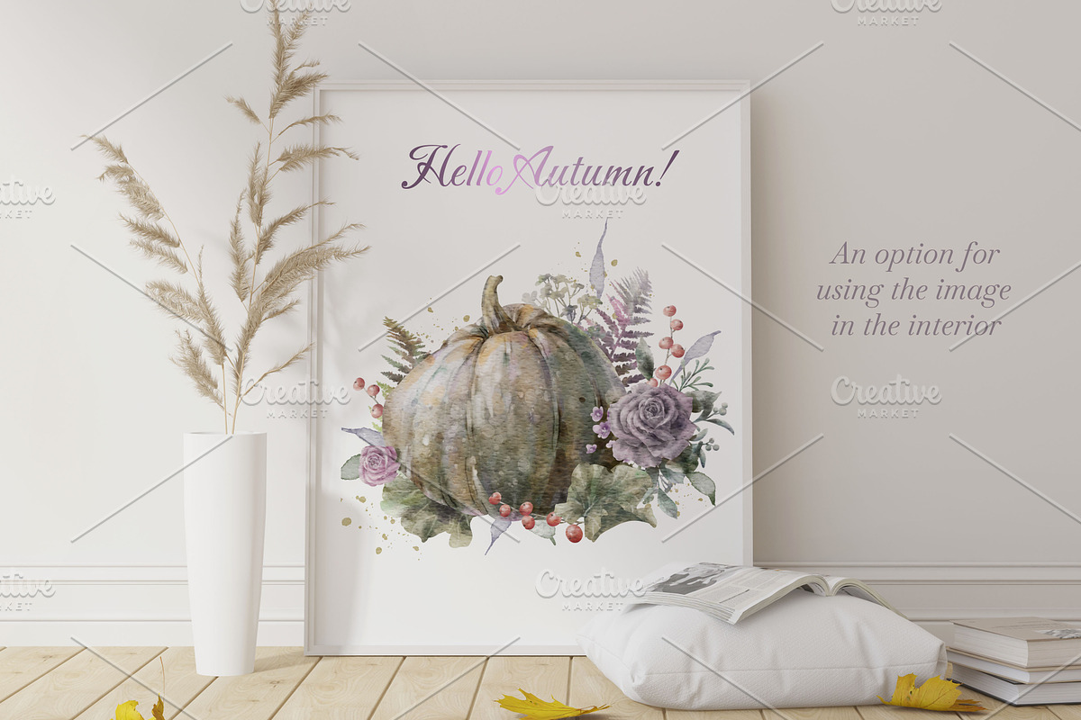 Watercolor Floral Pumpkin Clipart., a Decorative Illustration by VetaDesign (Photo 5 of 10)