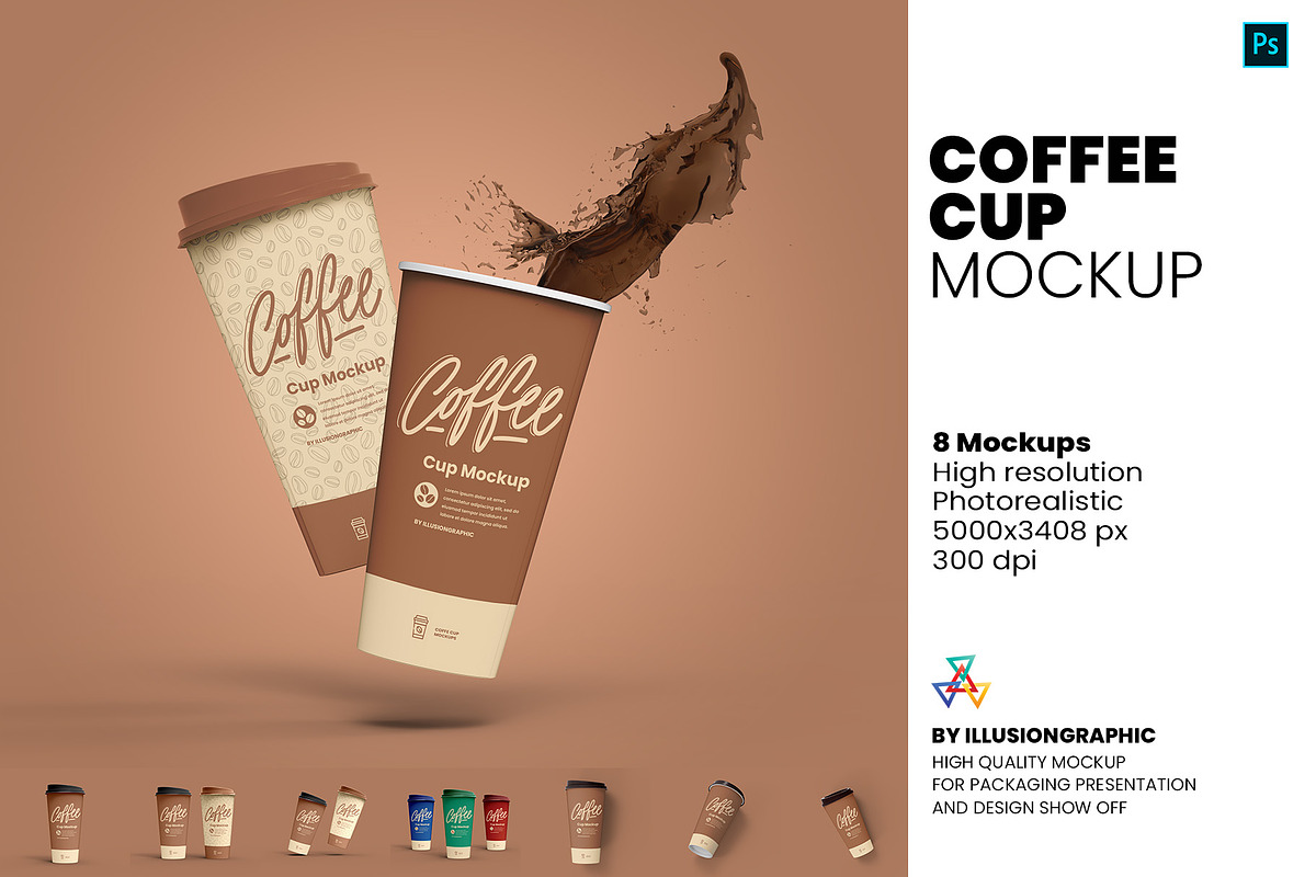 Coffee Cup Mockup - 8 views, a Cups & Container Mockup by Illusiongraphic (Photo 1 of 18)