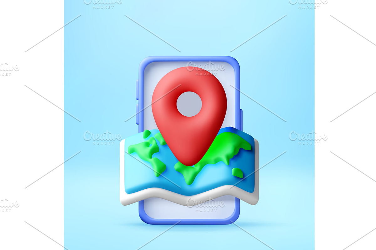 3D Red location pin on world map in, a Technology Illustration by Abscent