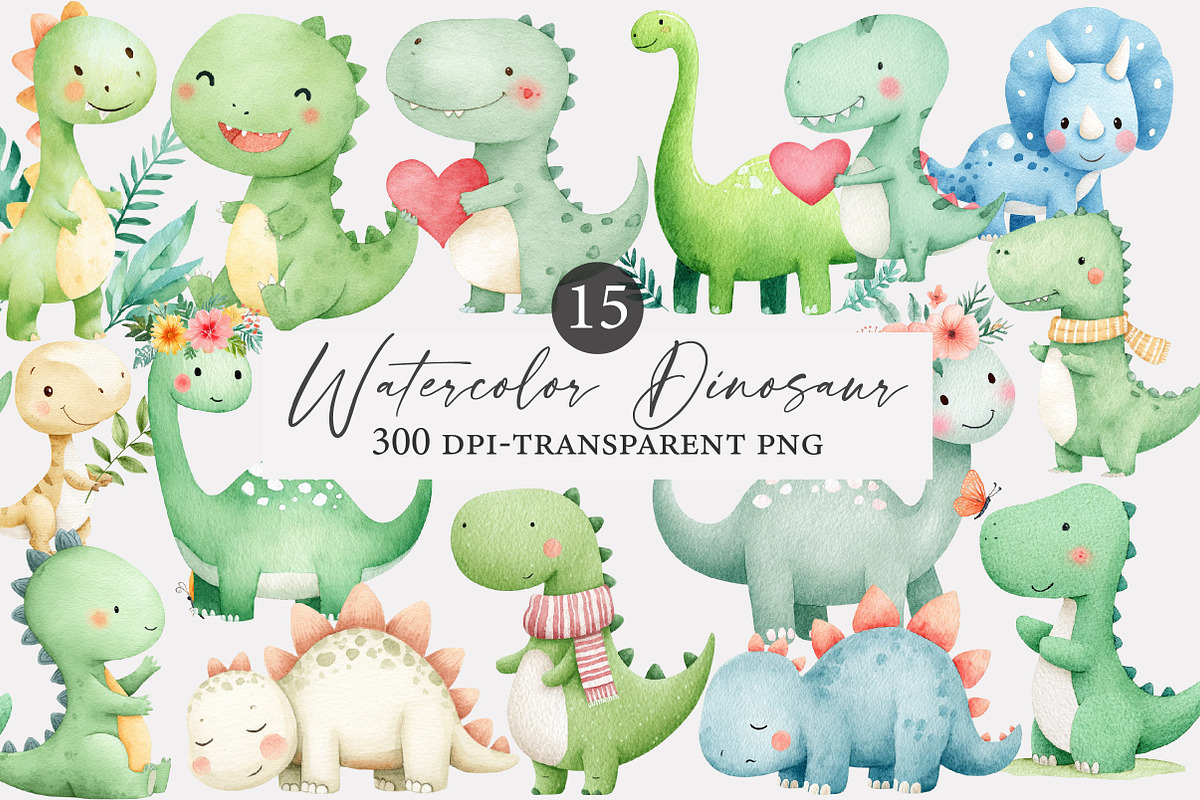 Watercolor Dinosaur clipart, an Illustration by Designworld (Photo 2 of 5)