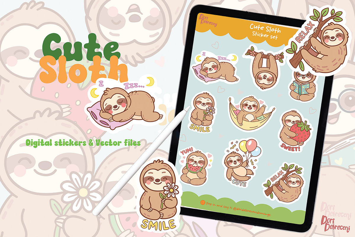 Cute Sloth Sticker Set, a Graphic by Dori Debreceni draws (Photo 2 of 4)