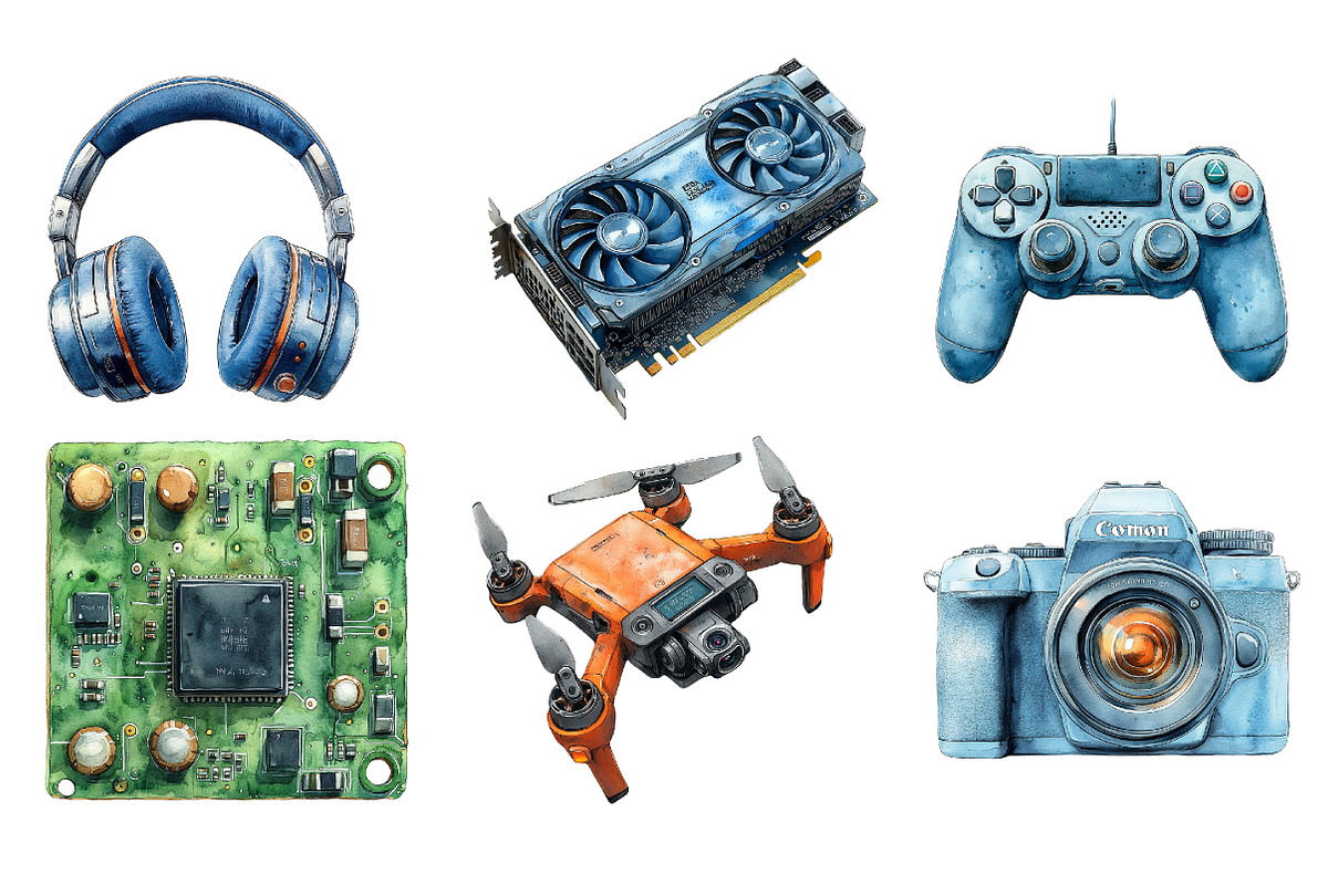 Watercolor Technology Clipart, an Illustration by SinaCreation (Photo 2 of 5)