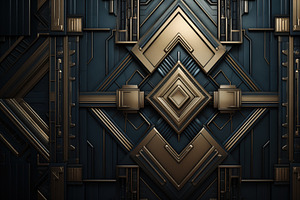 A Complex Geometric Art Deco Pattern Featuring Metallic Elements In Gold And Da