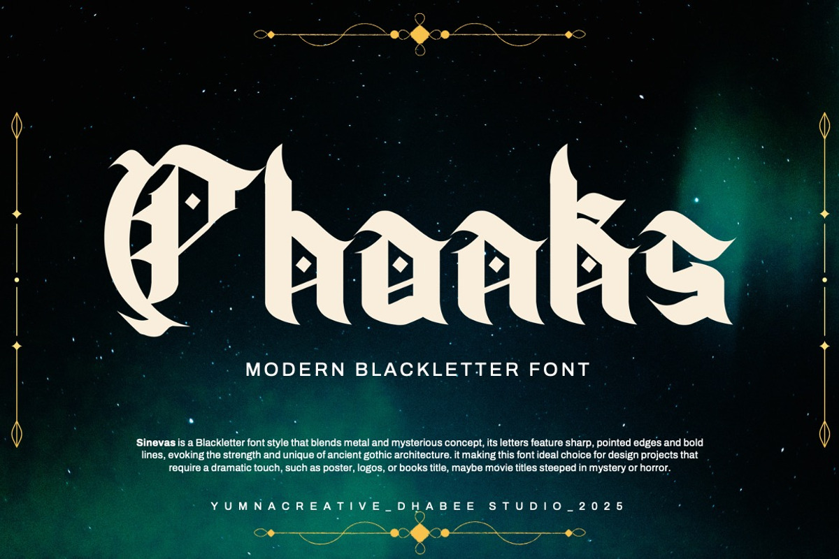 Sinevas - Modern Blackletter Font, a Blackletter Font by Dhabee (Photo 8 of 15)