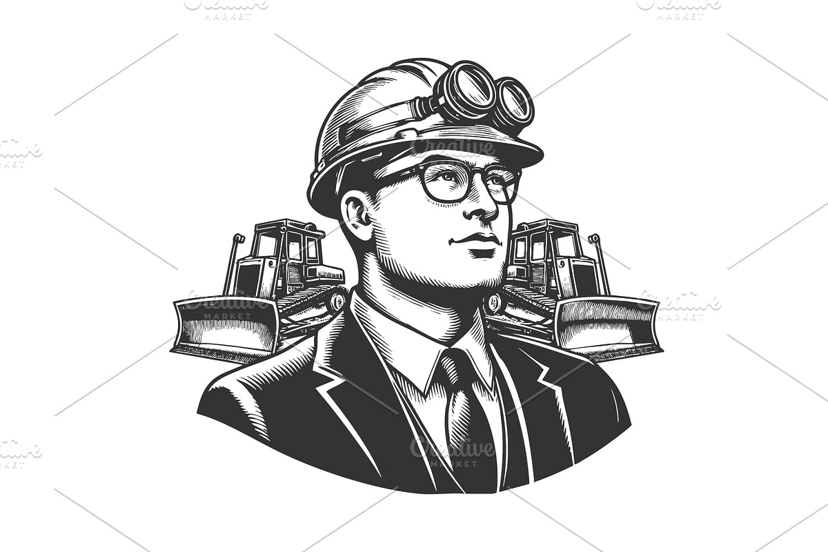 Engineer in hard hat bulldozers, an Illustration by AlexArt