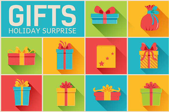 Presents Gifts Set On Flat Vector