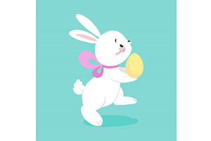 White Easter Bunny Carrying Egg on, an Animal Illustration by TopVectors