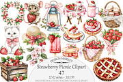 Watercolor Strawberry Picnic Clipart, a Seasonal Illustration by Design Market (Thumbnail 1 of 5)