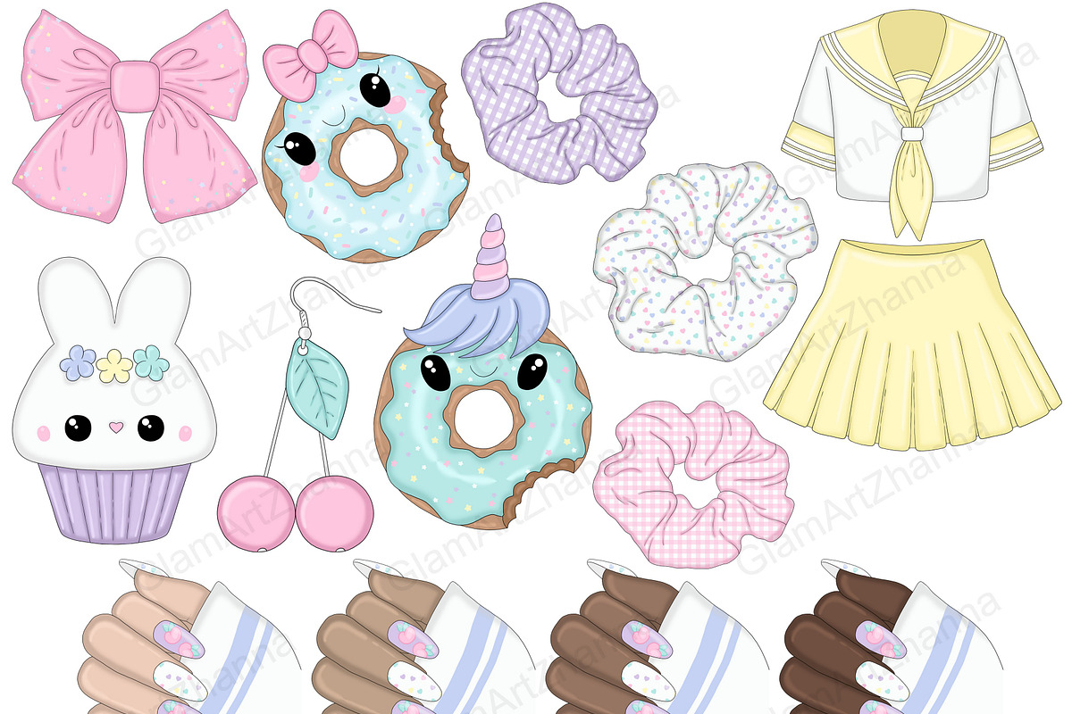 Kawaii Clipart Bundle, an Object Illustration by GlamArtZhanna (Photo 4 of 5)