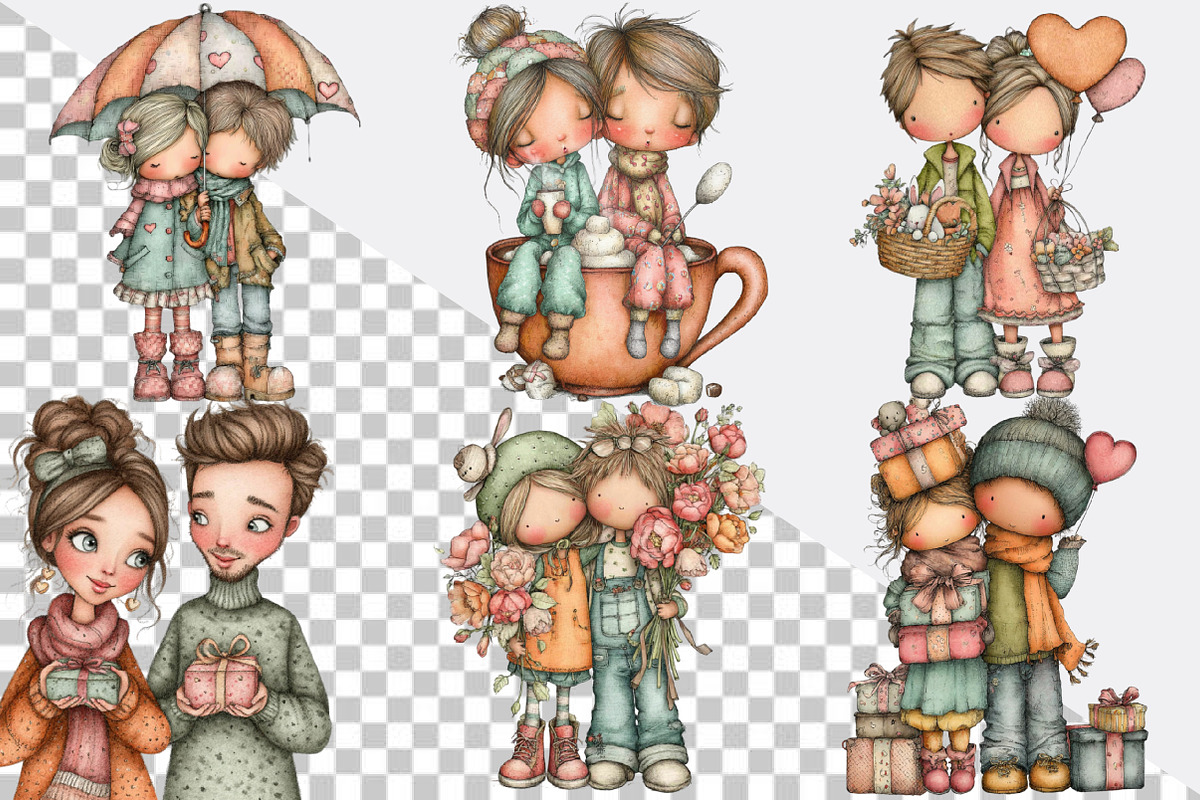Quirky Couple Valentine Clipart Bun, an Illustration by SVGArt (Photo 3 of 8)