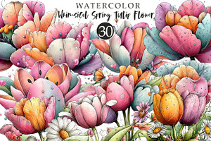 Whimsical Spring Tulip Flower Clipar, an Illustration by OK Design