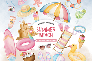 Watercolor Summer Clip Art, an Illustration by TatiMockup