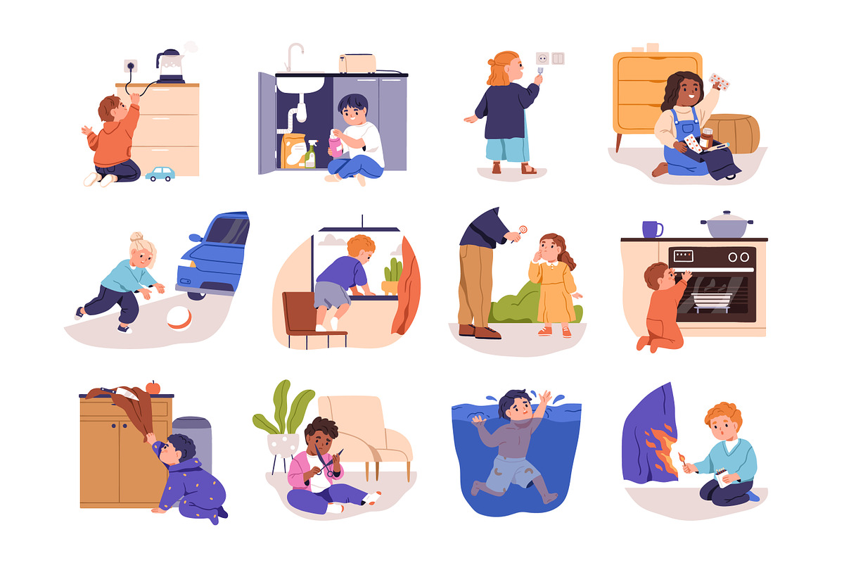 Kids in danger set. Safety concept, a Person Illustration by Good Studio (Photo 1 of 12)