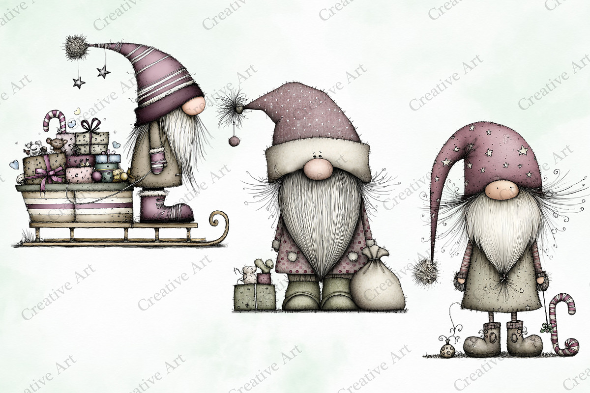 Whimsical Christmas Gnome Clipart, an Illustration by Creative Art (Photo 7 of 10)