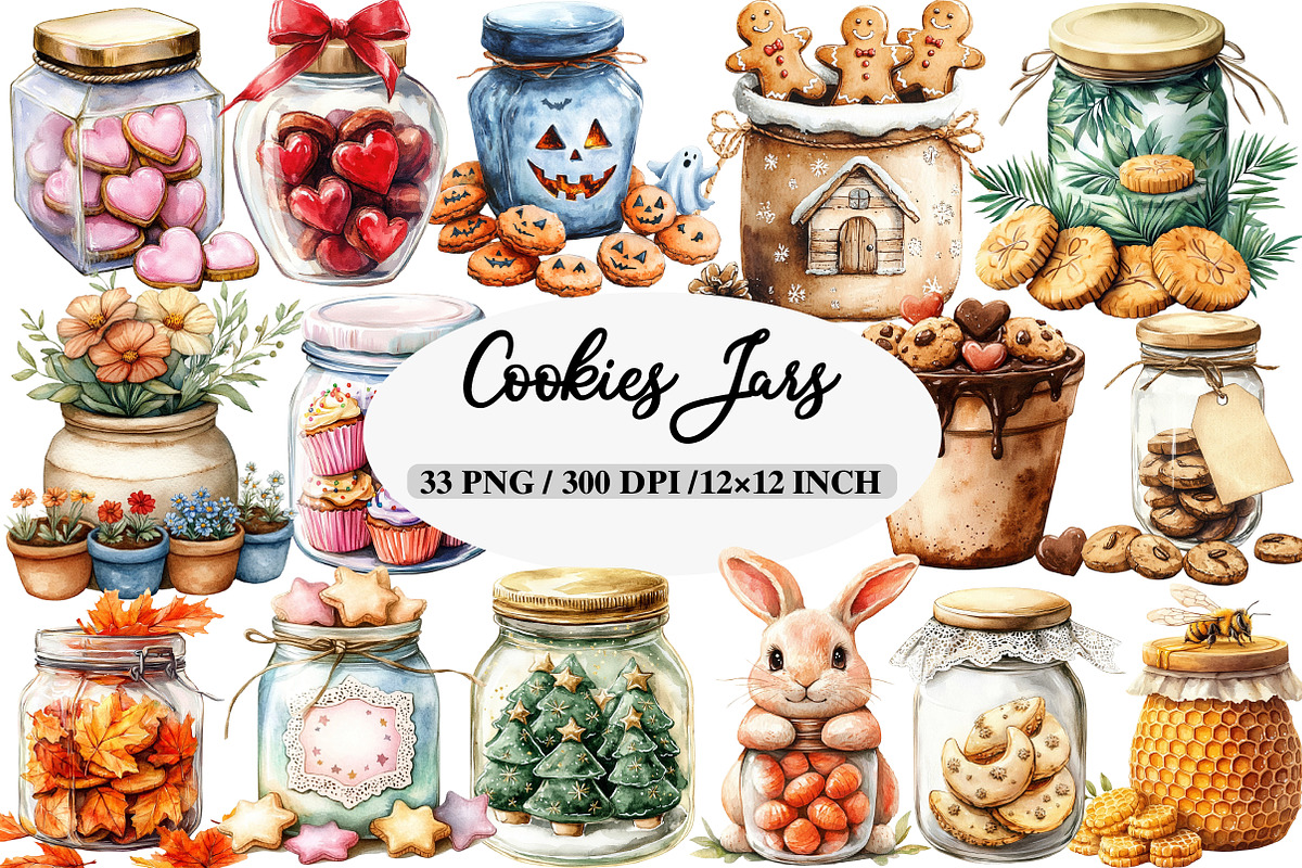 Watercolor Cookies Jars Clipart, an Illustration by Daily.Designs (Photo 1 of 5)