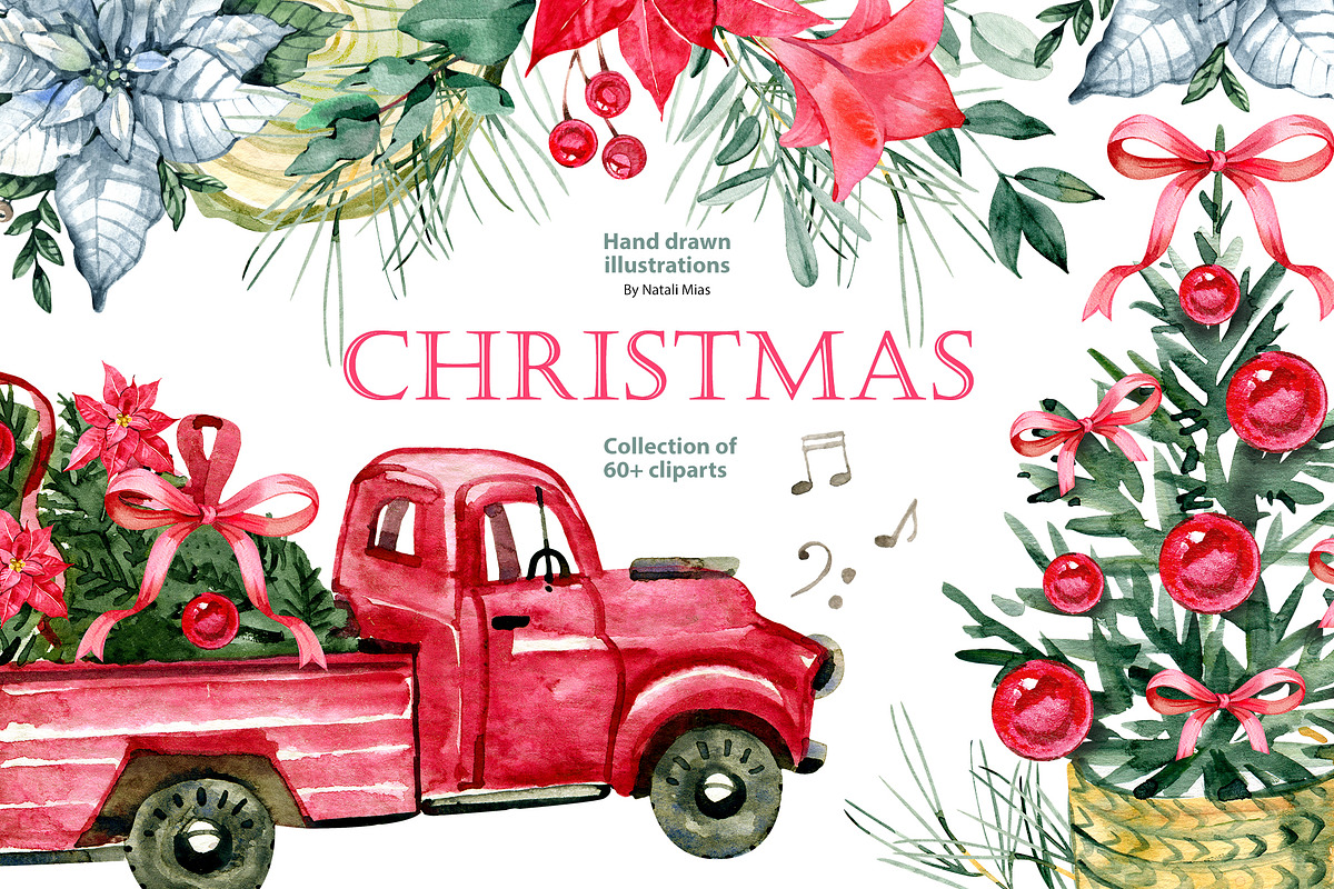 Christmas. Watercolor Clipart Set, an Illustration by NataliMiasStore (Photo 1 of 7)