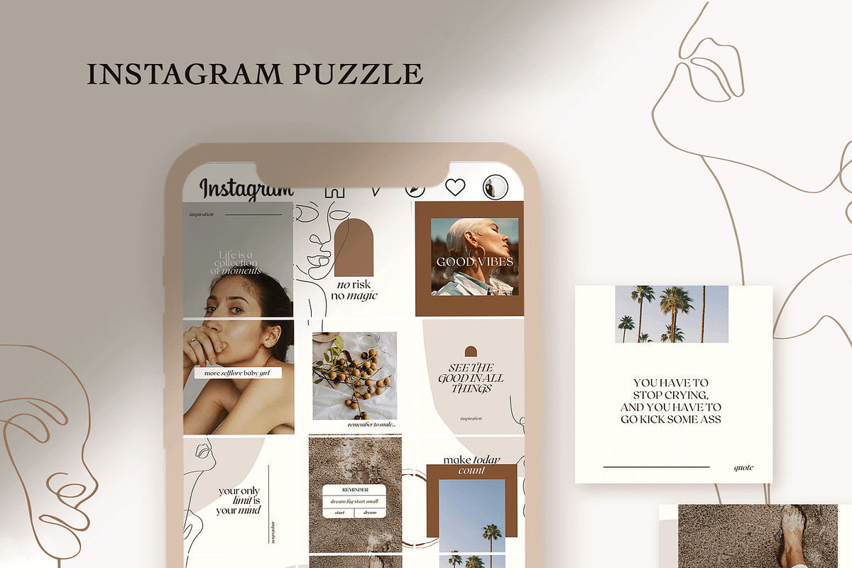Boho Instagram Puzzle Template, a Social Media Template by Kseniia_Design