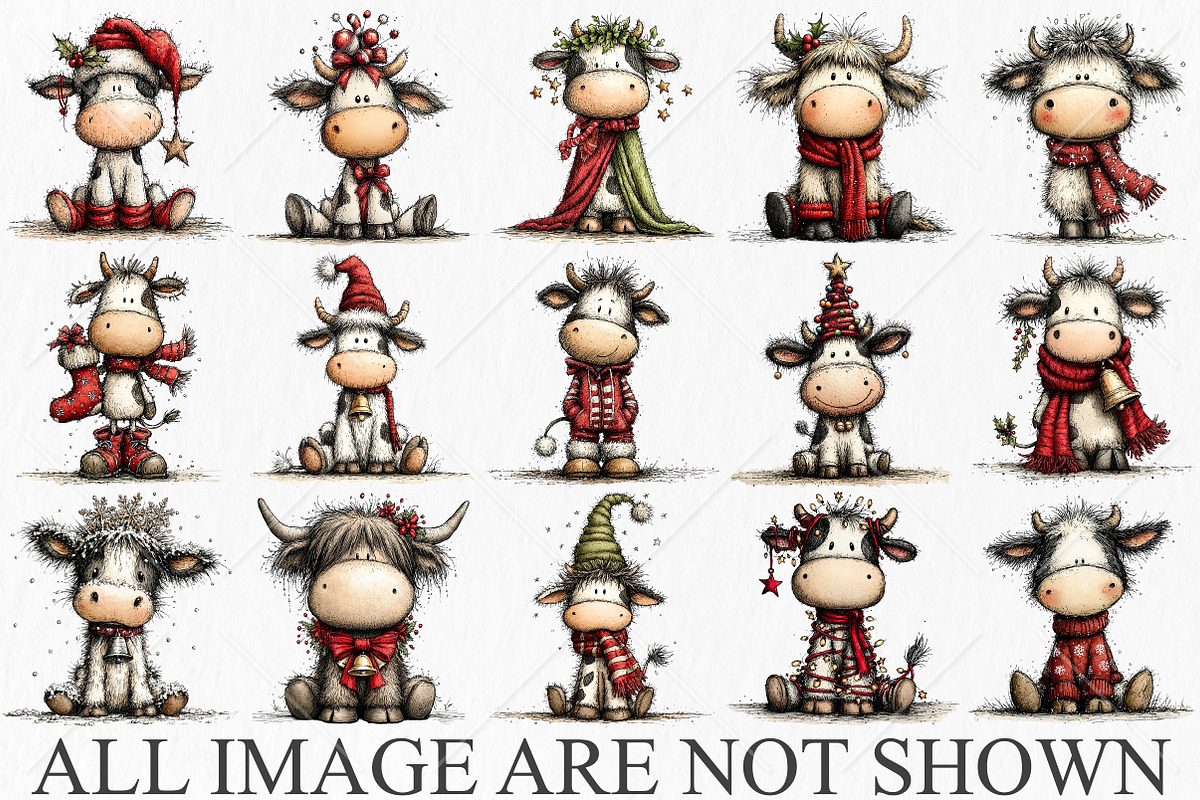 Whimsical Christmas Cute Cows PNG, a Seasonal Illustration by Canvas Craft (Photo 3 of 10)