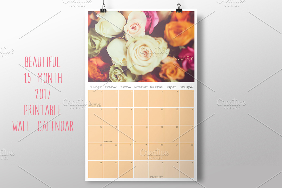 2017 Printable Wall Calendar, a Stationery Template by Definitely Pink (Photo 1 of 3)