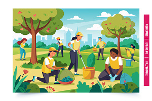 A group of diverse volunteers are cl, an Illustration by Tanuart