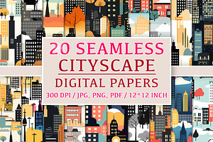 20 Seamless Cityscape Silhouettes