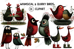 Whimsical & Quirky Birds Clipart, an Illustration by Creative Art