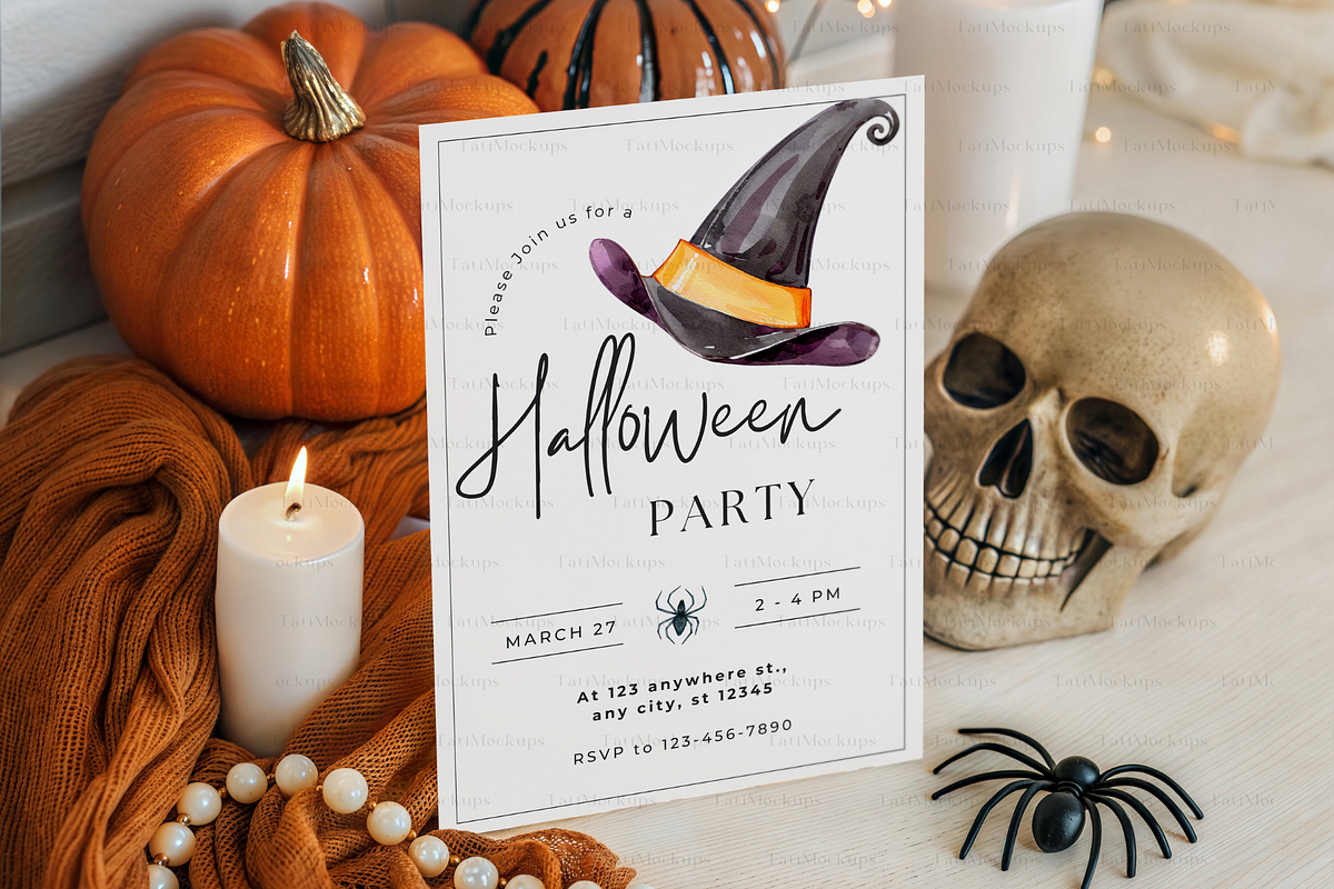Halloween Party Invite Mockup PSD, an Advertising Mockup by TatiMockup (Photo 3 of 4)
