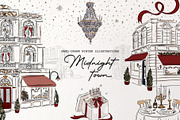 Midnight Town – Winter Line Art, a Seasonal Illustration by Mio Buono (Thumbnail 1 of 18)