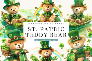St. Patrick Teddy Bear Clipart, a Seasonal Illustration by BusyDaydesign