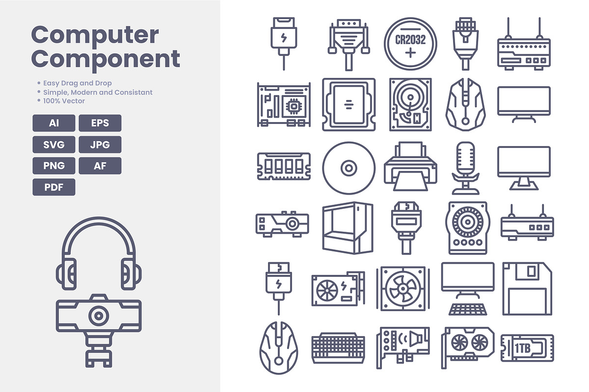 Computer Component Icon Pack, an Outline Icon by erifqizeicon