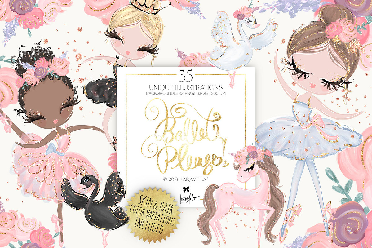 Ballerina Elegant Nursery Clipart, a Person Illustration by KaramfilaS (Photo 1 of 4)