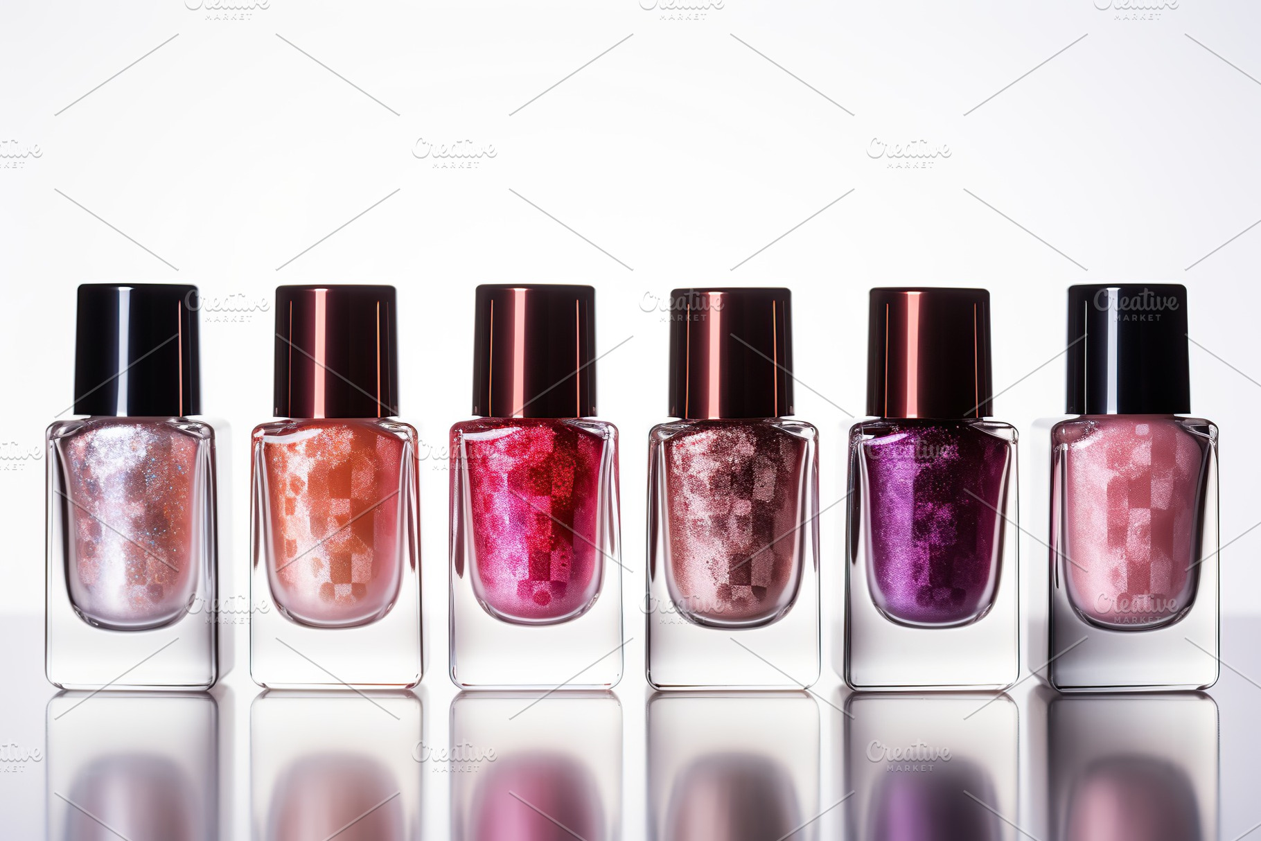 Bottles of colorful nail polish on white background, a Beauty & Fashion Photo by AlyaAnd