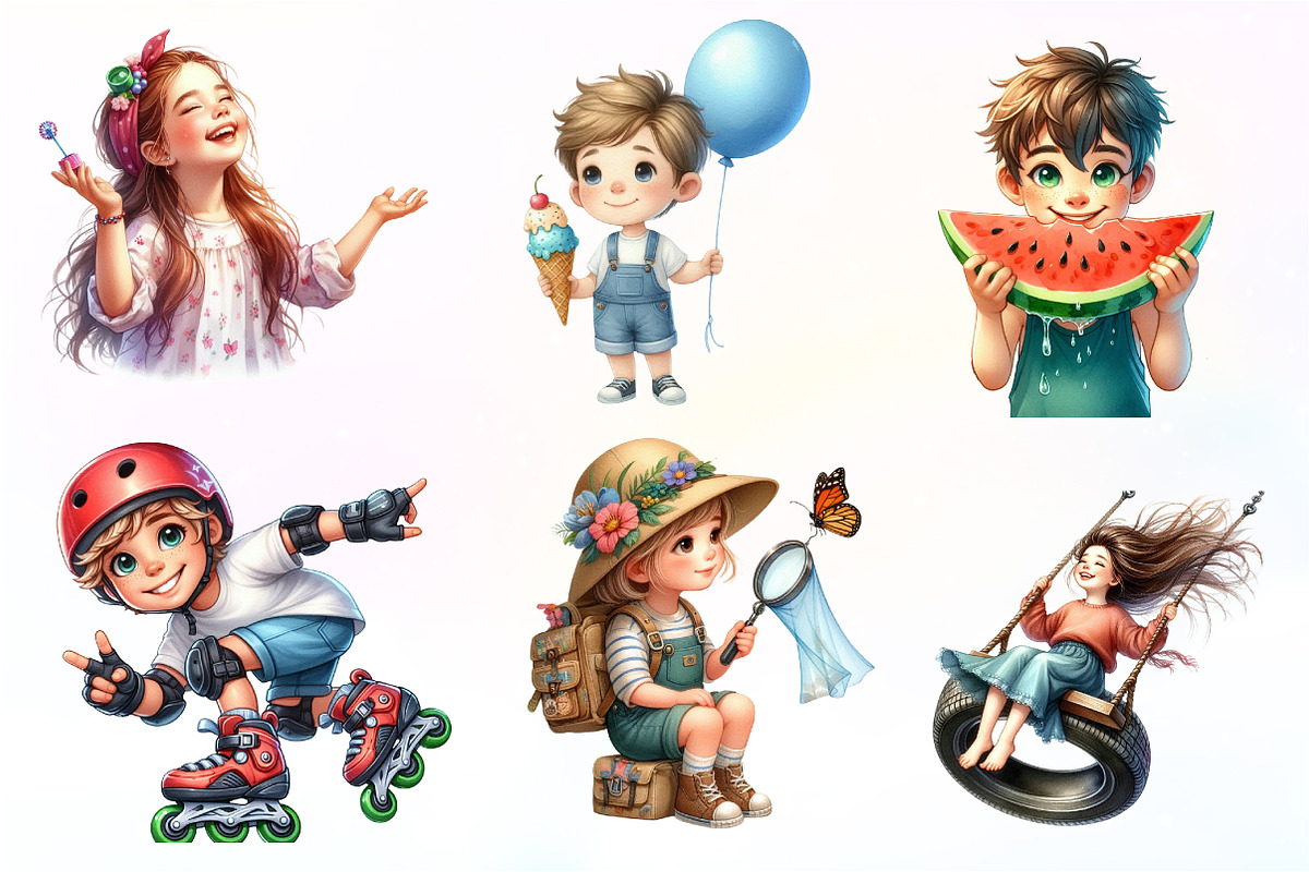 Summer Kids Watercolor Clipart, an Illustration by CreationArt (Photo 2 of 9)