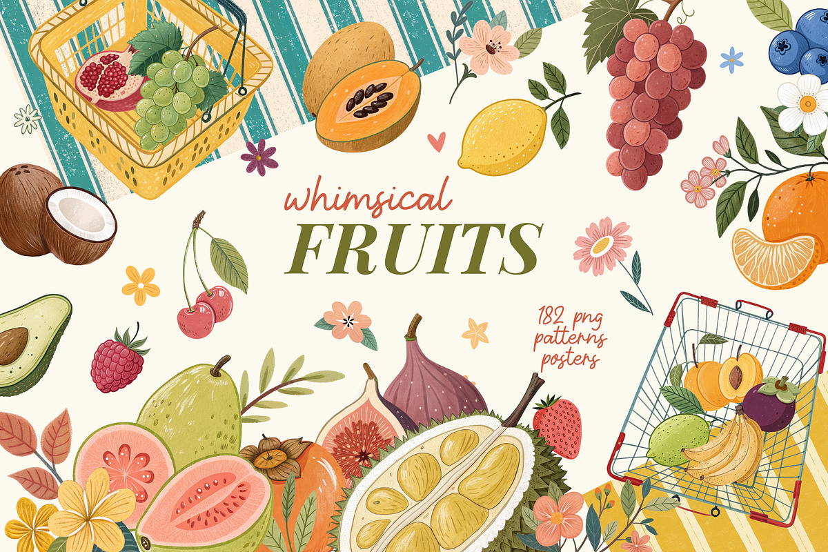 Whimsical Fruits kit, an Object Graphic by Polli Deeva (Photo 1 of 13)