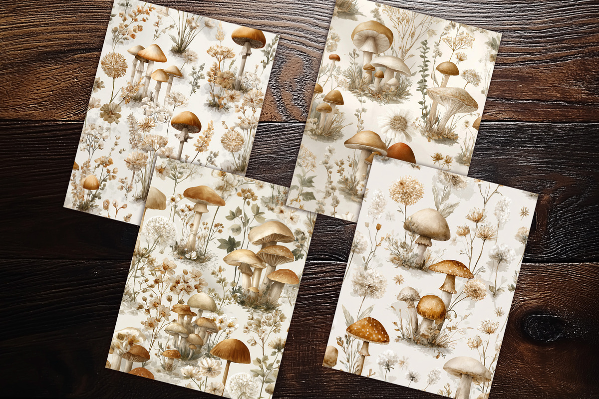 Neutral Mushroom Botanical Scrapbook, a Background Graphic by V Design Creator (Photo 9 of 11)